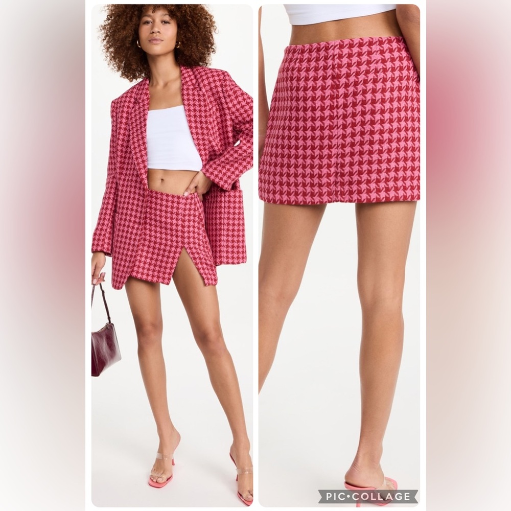 AFRM Pink Houndstooth Mini Skirt